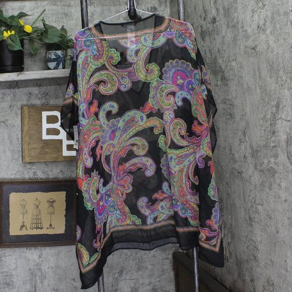 NWT Lauren Ralph Lauren Parder Poncho Swim Cover Up Bordado Paisley Black S/M - Picture 6 of 8